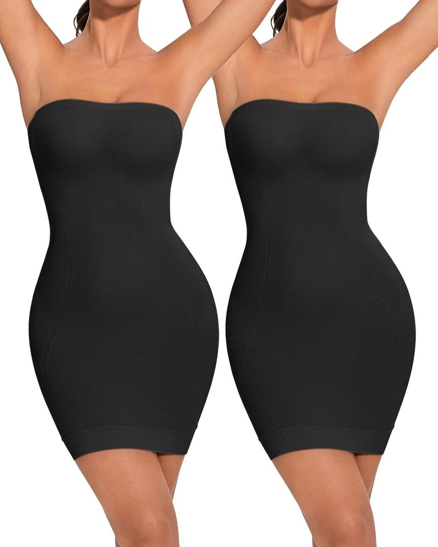 Strapless Shapewear for Women Full Slip shapewear dress Tummy Control slip for women under dress (Black, L)