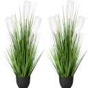 2 Pack 34" Artificial Greenery Floor Plants with Reed Flowers, Tall Fake Plant Potted, Faux Pampas Grass Silk Plants for House Decorations, Lobby, Bathroom, Wedding, Garden Indoor Outdoor