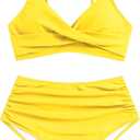 ZAFUL Women High Waisted Bikini Sets Two Piece Swimsuit Push Up Twist Front Ruched Bathing Suit (Yellow)