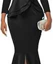 Elegant Evening Prom Gown Maxi Dresses for Women HOT Sexy Off Shoulder Long Sleeve Formal Bodycon Split Long Cocktail Party Dress,539Black XX-Large