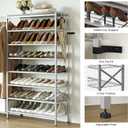 Shoe Rack with Coat Rack, 8 Tier Tall Shoe Storage Organizer with Hooks, 3-in-1, Wooden Top Shelf, Sturdy Frame, Metal Clothes Hanger Stand for Entryway, Closet, Silver