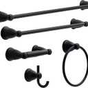 Franklin Brass Kinla 5-Piece Bathroom Set Matte Black 18" and 24" Towel Bar Racks, Toilet Paper Holder, Ring, Hook KIN5PC-MB
