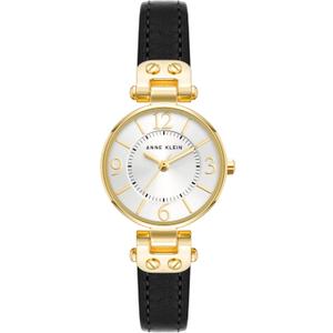 Anne Klein Women's Leather Strap Watch (Black/Gold-Tone)