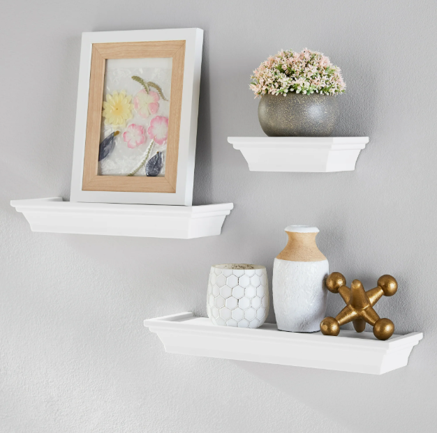Mainstays 3-Piece Decorative Shelf Set 6”W, 12”W, 14”W, White