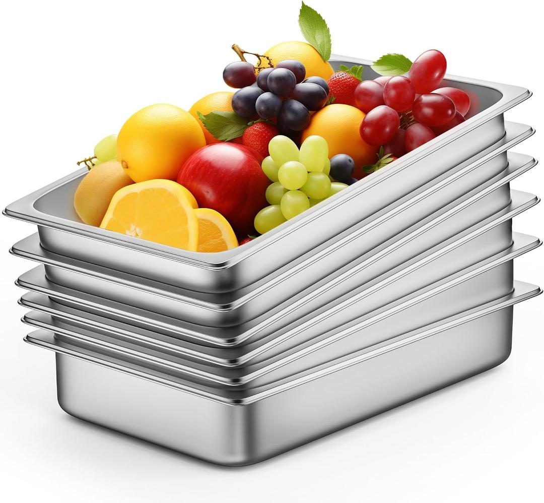 6 Pack Hotel Pans Full Size 4" Deep Stainless Steel Steam Table Pan
