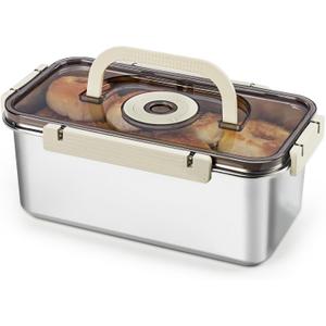Stainless Steel Bread Box With Handle - A Sealed Bread Storage Container Featuring A Sealed Lid And A Handle, Suitable For Time-Recording Storage. This Bread Box Is Ideal For Preserving Kitchen Food