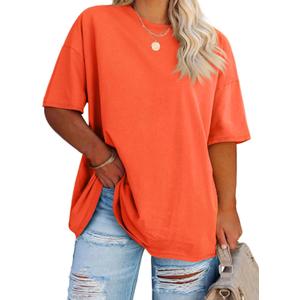 Fisoew Women's Plus Size T Shirts Oversized Tees Summer Half Sleeve Crew Neck Tunic Tops (3X-Large Plus, Orange)