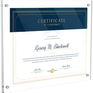 8.5x11 Acrylic Picture Frame for Wall, Clear Diploma Frame, No Drill Floating Frameless Photo Frame for Diploma Certificate Degree Document & Artworks Display, Graduation Gift for Students(1Pack, Straight edge)