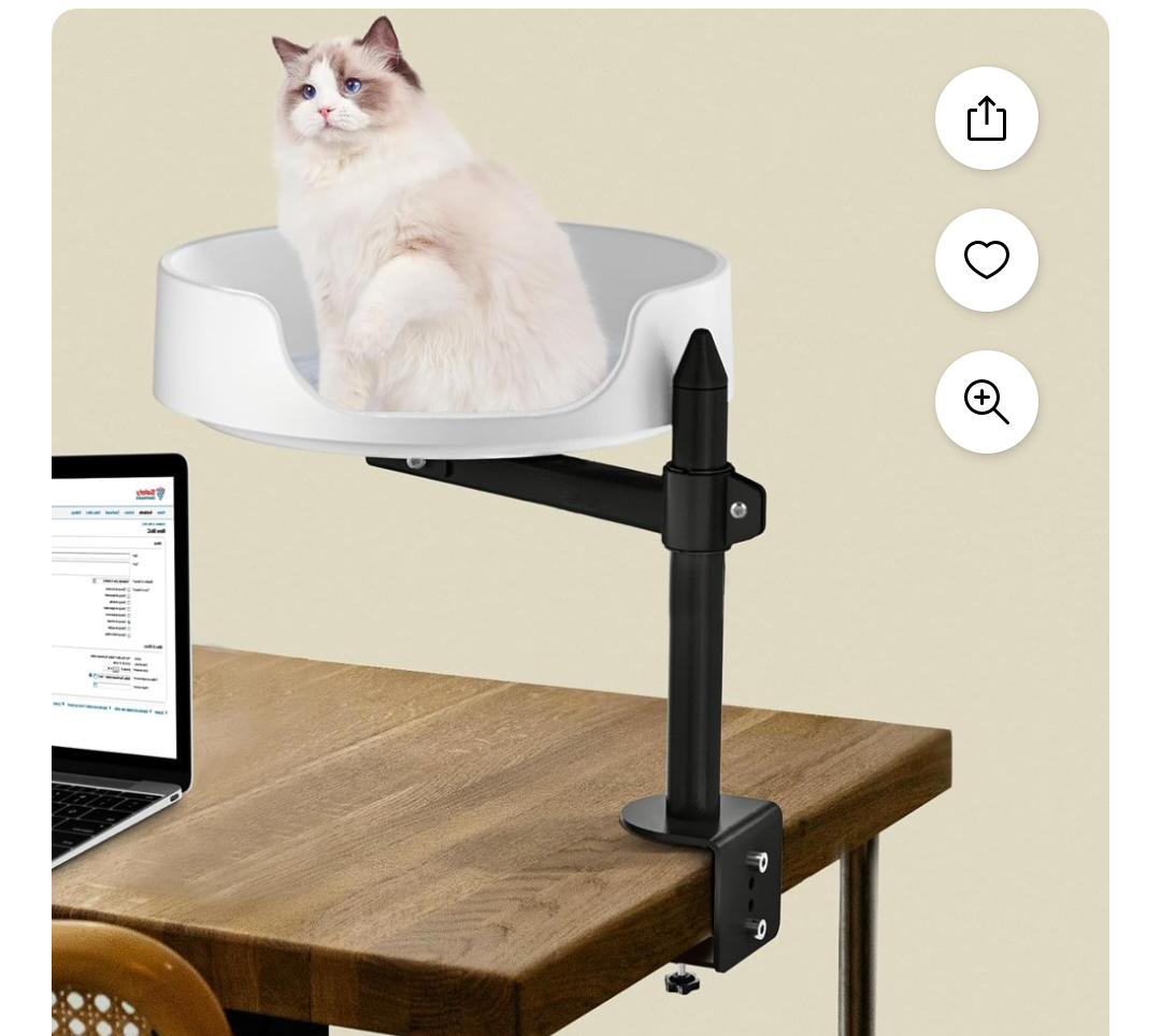 Cat Bed Desk Clamp for Kitty Elevated Pet Beds on Desk Cat Box with Pet Mat Indoor Outdoor Use (Straight Rod) white