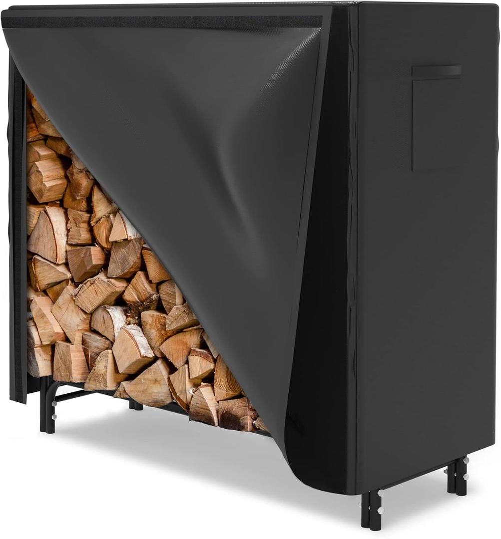 WALMANN 4ft Firewood Log Rack with Cover Outdoor, Heavy Duty Firewood Rack With Weather Resistant 600D Oxford Fabric Cover, Indoor/Outdoor Wood Racks for Fire Wood (Black)