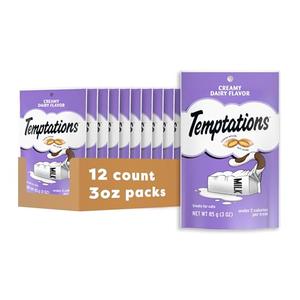 Temptations Classic Crunchy and Soft Cat Treats, Creamy Dairy Flavor, 3 oz. Pouch (Pack of 10), (Exp. 08/2026)