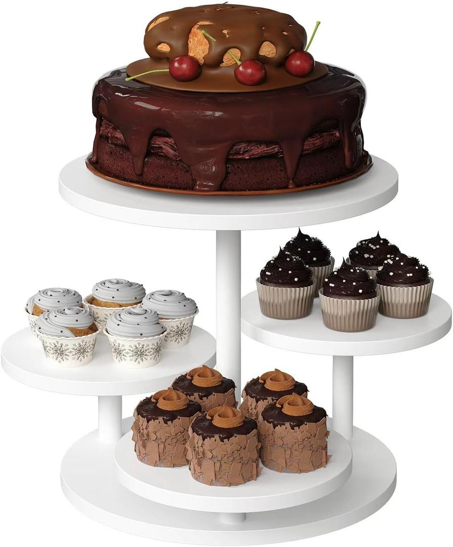 4 Tier Cupcake Stand, 360 Rotating Wood Cake Stand with Tiered Trays, Farmhouse Dessert Table Display Stands, Round Serving Tray Cupcake Tower for Party Wedding Birthday, White