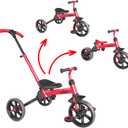 Yvolution 3 in 1 Toddler Trike Y Velo Flippa Push Tricycle Toddler Balance Bike with Parent Steering Push Handle for Boys Girls 2-5 Years Old (Red)