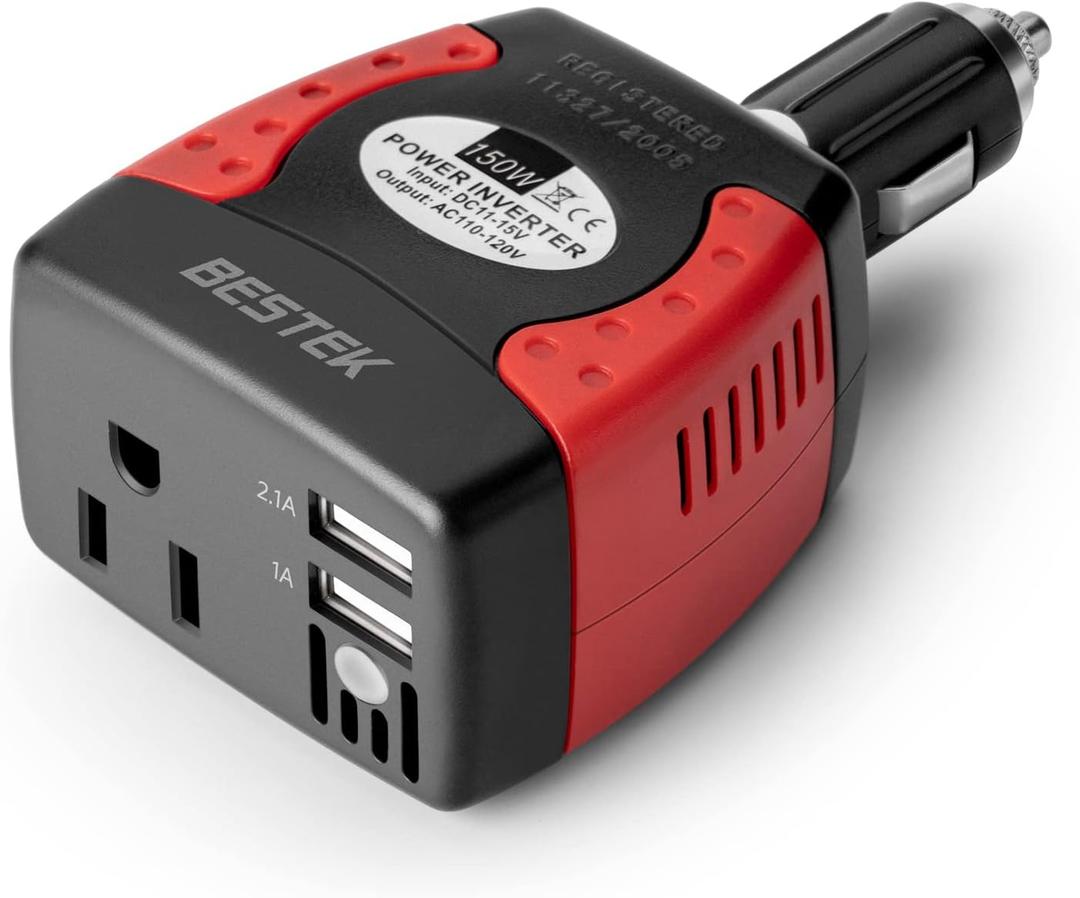 BESTEK 150W Power Inverter 12V to 110V Voltage Converter Car Charger Power Adapter with 3.1A Dual USB Charging Ports (MRI1511U)