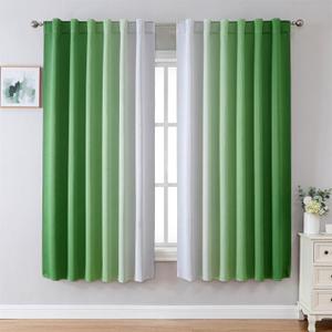 MIUCO Blackout Curtains & Drapes for Bedroom Living Room 63 Inch Length Green and White Room Darkening Ombre Curtains Rod Pocket & Back Tab Curtains Thermal Insulated Light Blocking 2 Panels Set, 52"W x 63"L