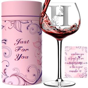2 x Personalized Monogram Gifts for Women - Customized Initial A-Z Wine Glass, Unique Birthday Wine Gifts for Friend, Her, Mom, Wife, Sister, Daughter - 16oz Elegant Custom Stemmed Glassware (Letter H)