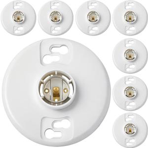 8 Pcs Medium Base E26 Lampholder Ceiling Light Sockets White Phenolic Bulb Socket Incandescent Fluorescent CFL Lamp Holder 660w 250v (Keyless)