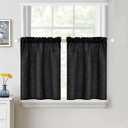 2 x MIULEE Halloween Cafe Curtains 24 Inch Length Half Window Curtain Semi Sheer Farmhouse Short Linen Drapes for Kitchen Bathroom Basement Small Window, Rod Pocket Tier Curtains 2 Panels W26XL24, Black