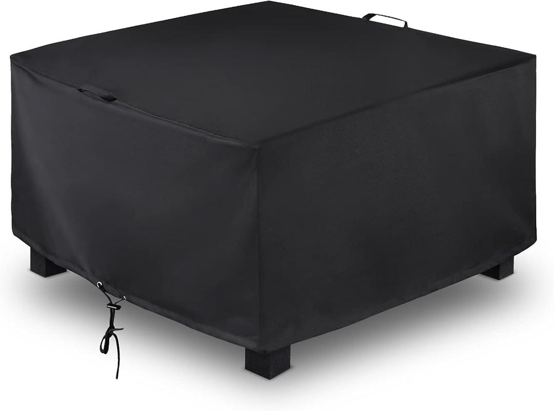 SunPatio Square Fire Pit Cover 44 Inch, Heavy Duty Waterproof Fire Pit Table Cover, Outdoor Patio Furniture Table Protector with Adjustable Drawstring and Handles, UV & Rip & Fade Resistant, Black