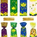 100pcs Eid Mubarak Bags - Ramadan Kareem Goodie Candy Bags for Eid al-Adha Party Supplies, 4 Colors, Muslim Castle Moon Star Plastic Cellophane Favor Bags