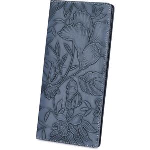 FALAN MULE Ultra Slim Thin Wallet for Women Bifold Leather RFID Blocking Designer Credit Card Holder (Blue)