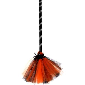 Halloween Witch Broom Plastic Witch Broomstick with Detachable Handle, Halloween Cosplay Costume Props, Halloween Masquerade Dress Up Costume Decoration, Witch Flying Broomstick (Orange)
