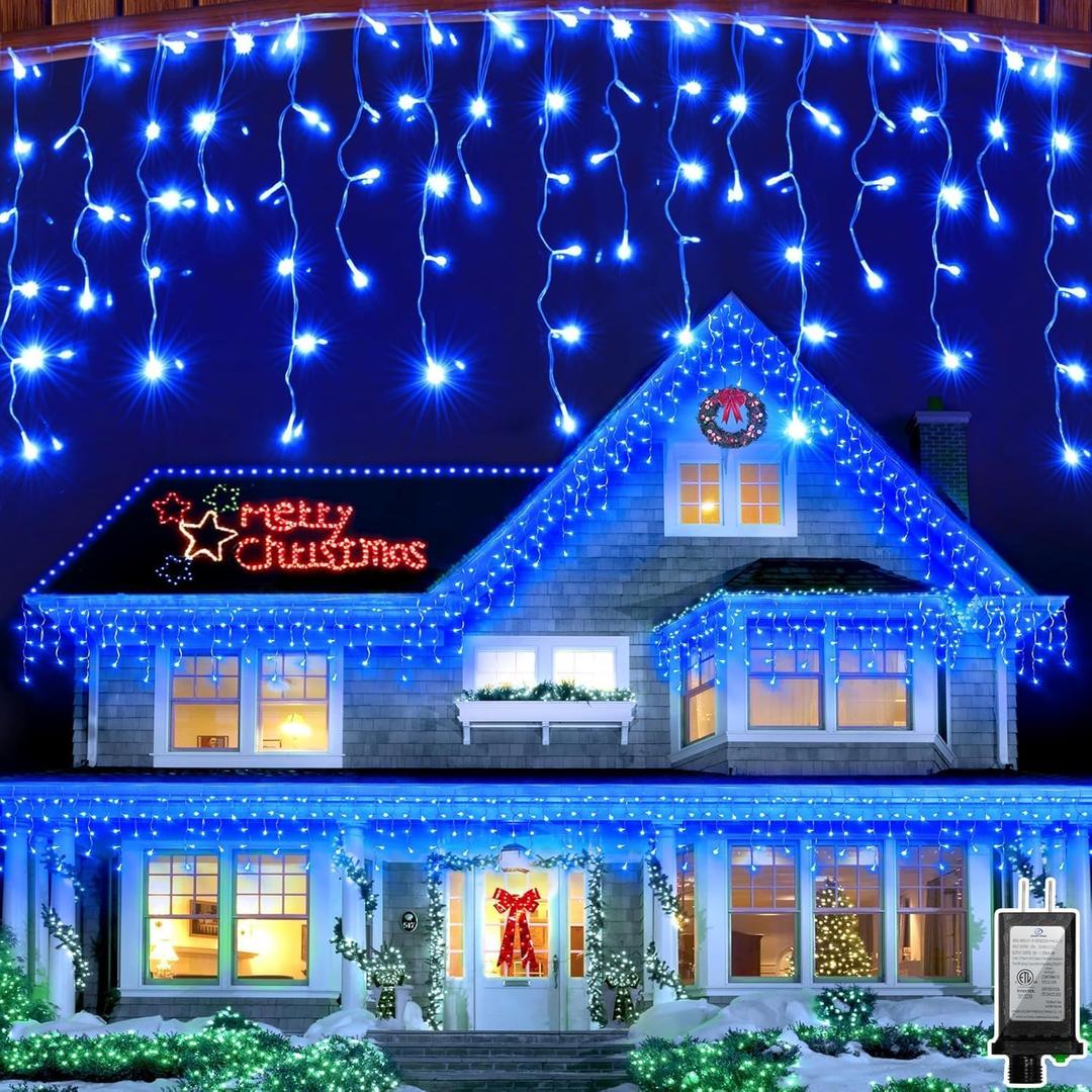 WUXYIYANG 164FT 1620 LED Outdoor Christmas Lights - 360 Ice Drops, 12 Pro Modes with Timer Memory & Brightness, Waterproof Hanging Ice String Light for Holiday Wedding Garden Fence House Decor (Blue)