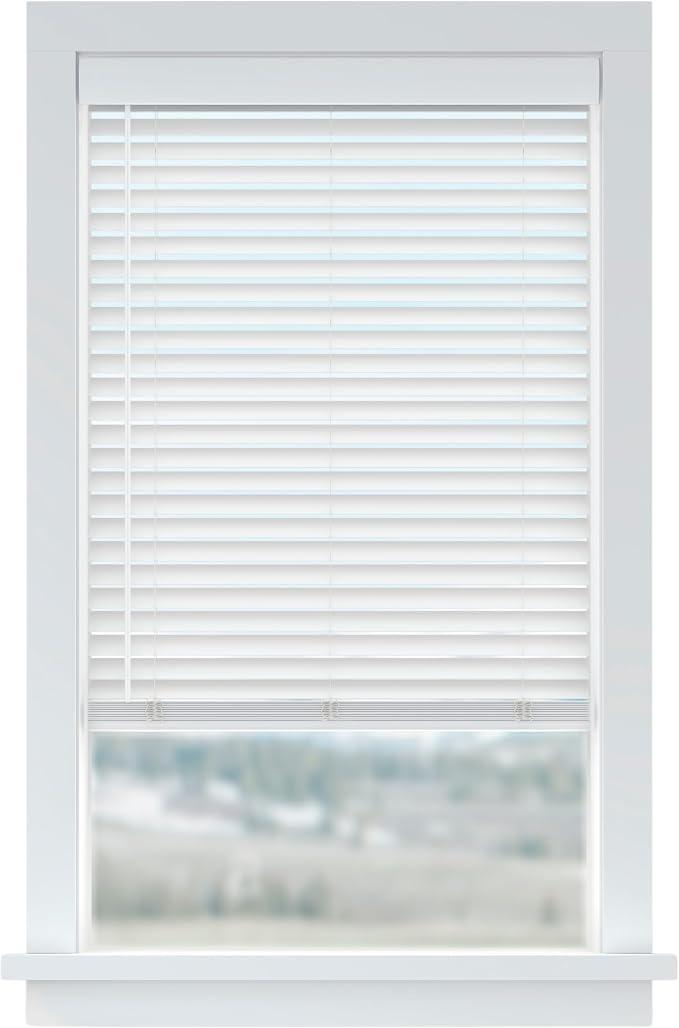 LEVOLOR Basics Cordless Faux Wood Blinds for Indoor Windows, 34" x 64" Light Filtering Horizontal Blinds with 2" Routeless Privacy Slats, Inside or Outside Mount, White