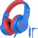 iClever Kids Headphones for School Travel, Safe Volume Limited, HD Mic Stereo Sound Over-Ear Girls Boys Headphones for Kid, FunShare Foldable 3.5mm Wired for iPad Computer, HS19 (Blue)