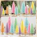Soulchen 12 Pcs Pastel Mini Christmas Trees 4-10 Inch Pink Canyland Christmas Village Centerpieces Tables Decor Bottle Brush Xmas Sisal Trees with Wood Base for Xmas Tabletop DIY Craft (4 Size)
