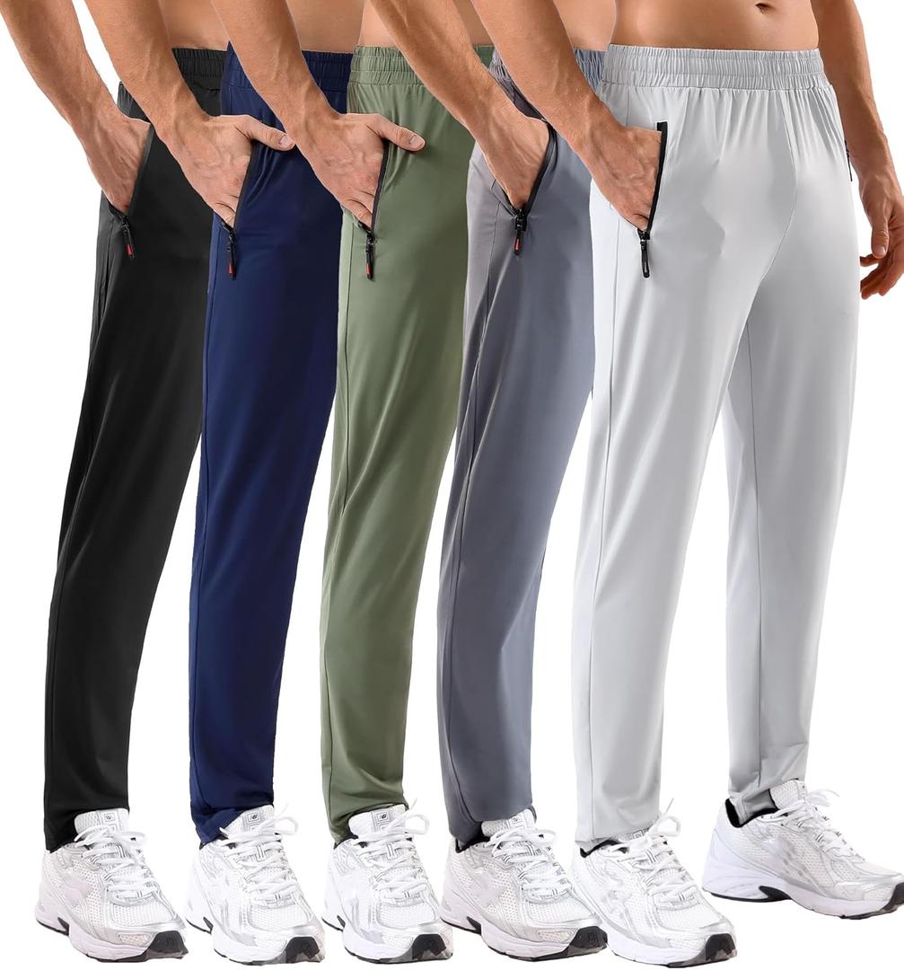 MSGD 5 Pack Men's Sweatpants with Zipper Pockets Stretch Lightweight Athletic Track Activewear Pants for Men Joggers (L)