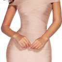 meilun Women's Off Shoulder Bandage Dress Bodycon Party Wedding Guest Dress(Apricot, XS)