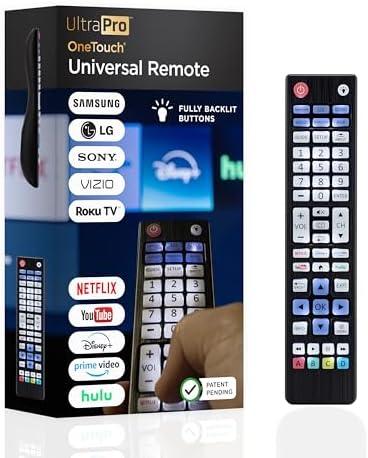 UltraPro Backlit One Touch Instant Pairing Replacement Remote Pre-Programmed for Samsung, Sony, LG, Vizio, Roku TV 2 Device 80830, Black