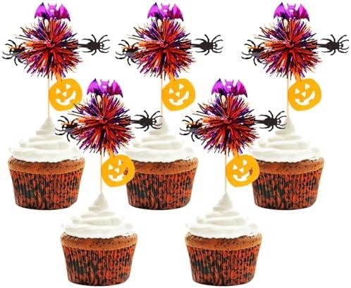48pcs Halloween Foil Firework Cupcake Toppers Happy Halloween Theme Cupcake Picks Decoration Cocktail Fruit Toothpick for Fall Party