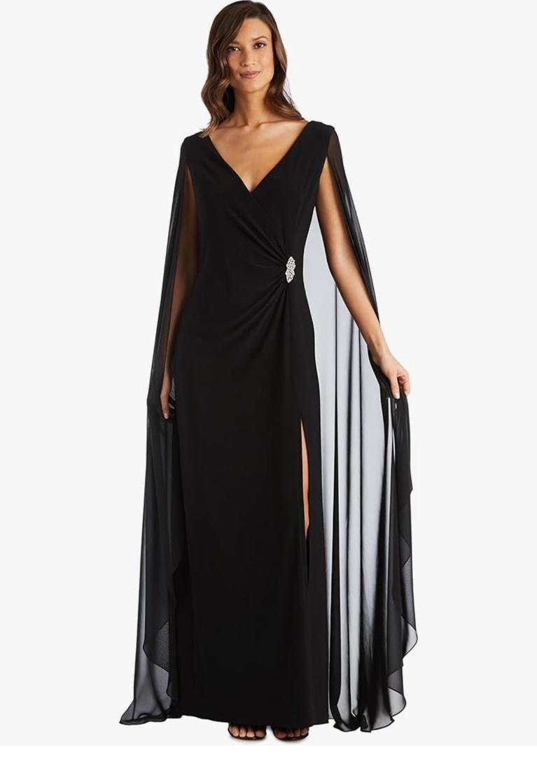 R&M Richards Women's Heavenly Grace Cape Gown Black Size 8