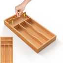 Unibambou Bamboo Utensil Drawer Organizer with Removable Dividers, Kitchen Organizer for Flatware Cutlery, Silverware Tray for Drawer (5/4 Flexible Slots, Natural)