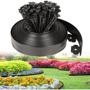 JERIA 2 Inch Tall 33 FT Garden Edging Kit with 45pcs Spikes, Plastic Edging for Landscaping