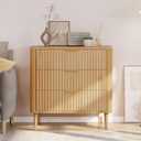 DWVO Fluted 3 Drawer Dresser, 32.5 Wider Modern Dressers Chest of Drawers with Solid Wood Legs, Wood Storage Dresser Organizer for Dorms, Flats, Living Rooms, Hallways,Natural Oak