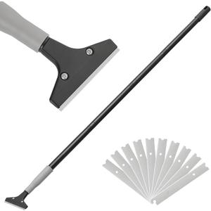 Heavy Duty 4-inch Razor Blade Floor Scraper, 62 Inch Long-Handle, Cleaning Glass Wall Scraper, with 10 Blades, Painting Stripping Tools, Tile, Floors, Walls
