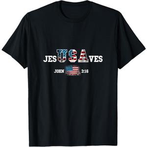 Jesus Saves USA American Flag Patriotic Christian Women Kids Men T-Shirt, S