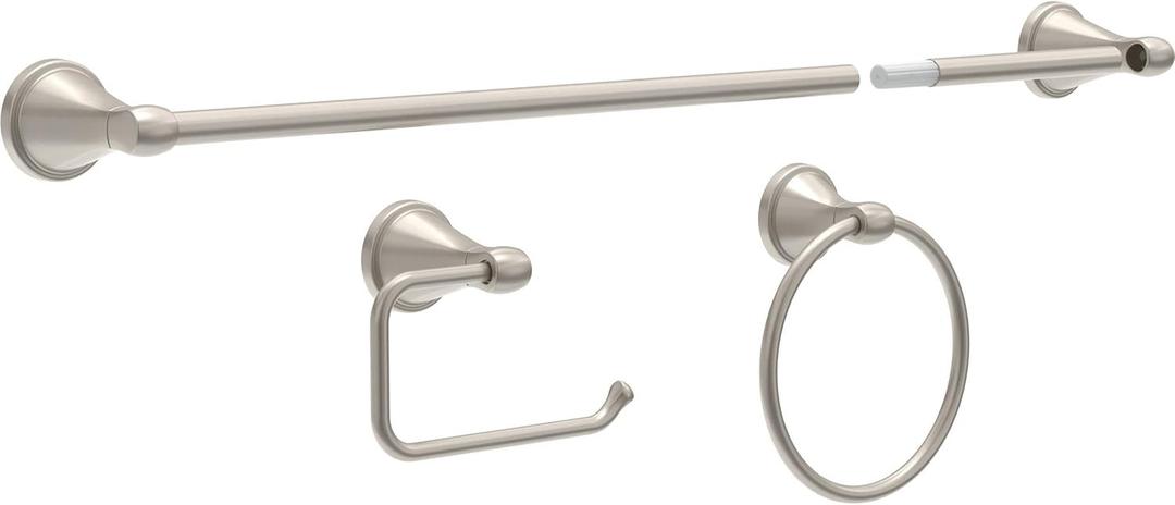 Delta Faucet Becker 3-Piece Bathroom Set, SpotShield Brushed Nickel, 18"/24" Towel Rack, Toilet Paper Holder, Ring BCK63-DN