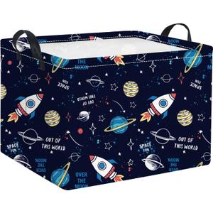 HIYAGON Rectangular Space Basket for Boys Baby Storage Basket Storage Bin Organizer Box Room Decor(Rocket Planet)