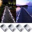 AGPTEK Solar Driveway Lights 4 Pack, Outdoor Deck Dock Marine LED Solar Powered Waterproof Driveway Marker Lights for Warning Step, Sidewalk, Pathway, Garden, Yard (White Light)