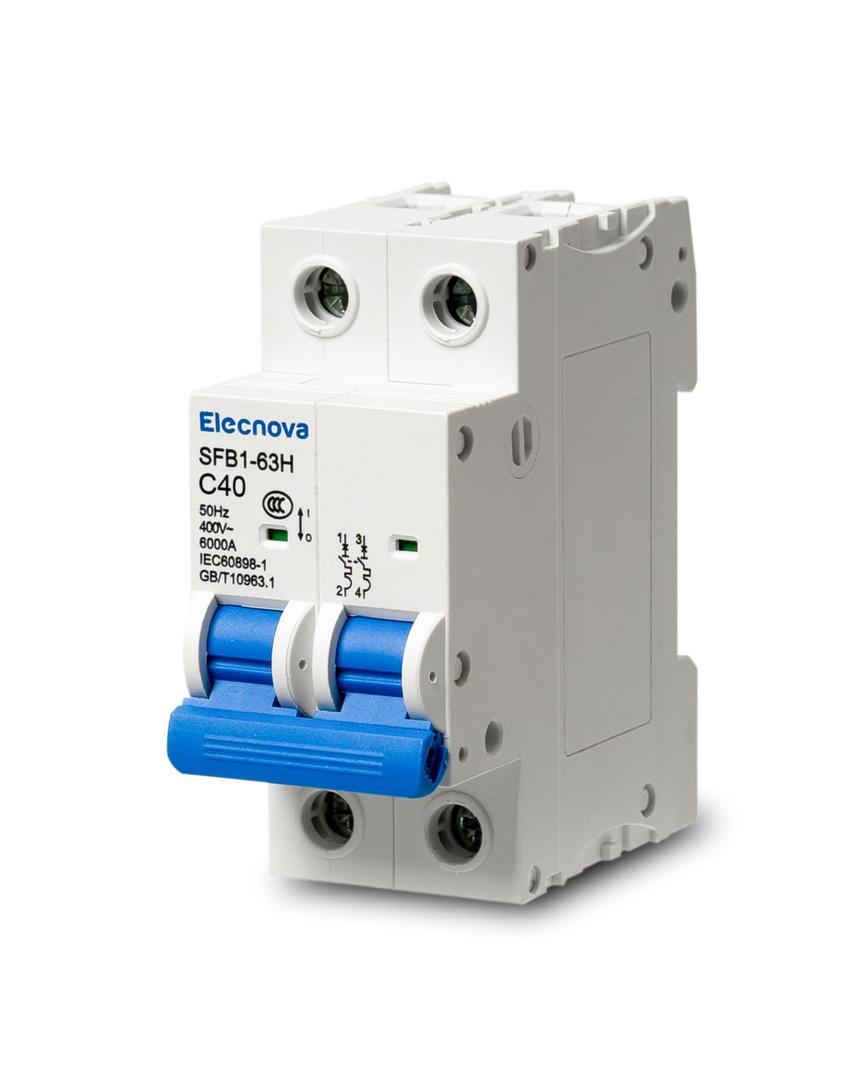 6-63A Miniature Circuit Breaker, AC 2 Pole 40 amp 400V, DIN Rail Mounted, 110V / 120V, Thermal Magnetic Trip, Overload, Short-Circuit Protection