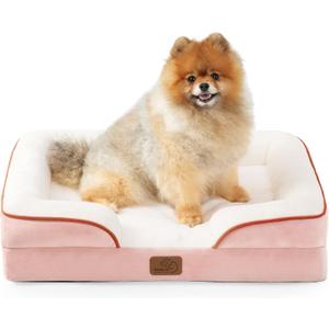 Bedsure Small Orthopedic Dog Bed - Washable Bolster Dog Sofa Beds for Small Dogs, Supportive Foam Pet Couch Bed with Removable Washable Cover, Waterproof Lining and Nonskid Bottom Couch, Pink (24.0"L x 18.0"W x 6.0"Th)