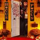 Halloween Front Door Witch Banner, 35.4" x 78" Fabric Door Cover with I Put a Spell on You, Photo-Ready Trick-or-Treat Porch Decoration