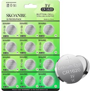 2 x SKOANBE 12 Pack CR1620 3V Lithium Battery for Car Remote Key Fob