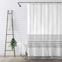 Awellife Boho Gray Shower Curtain for Bathroom Farmhouse Natural Linen Stripe Tassel Shower Curtain 72 X 72 Inches Grey