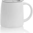 LINVIA Classic Mug, 14 oz Large Coffee Mug with Handle, Ceramic Porcelain Tea Cup, Smooth Matte (Sliding Lid, White)