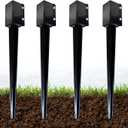 ARIFARO 4x4 Fence Post Anchor Ground Spike, 32 Inch Heavy Duty Powder Coated Metal Post Anchor for Mailbox, Fence & Garden Posts, Fits 3.5" x 3.5" Actual Post, Black, Pack of 4